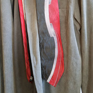 Gray, red and black swirl tie